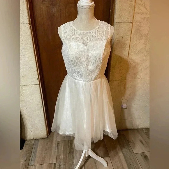 Aspeed Off White Lace Tulle Short Dress Prom Formal Quince Homecoming Juniors L - Picture 16 of 16